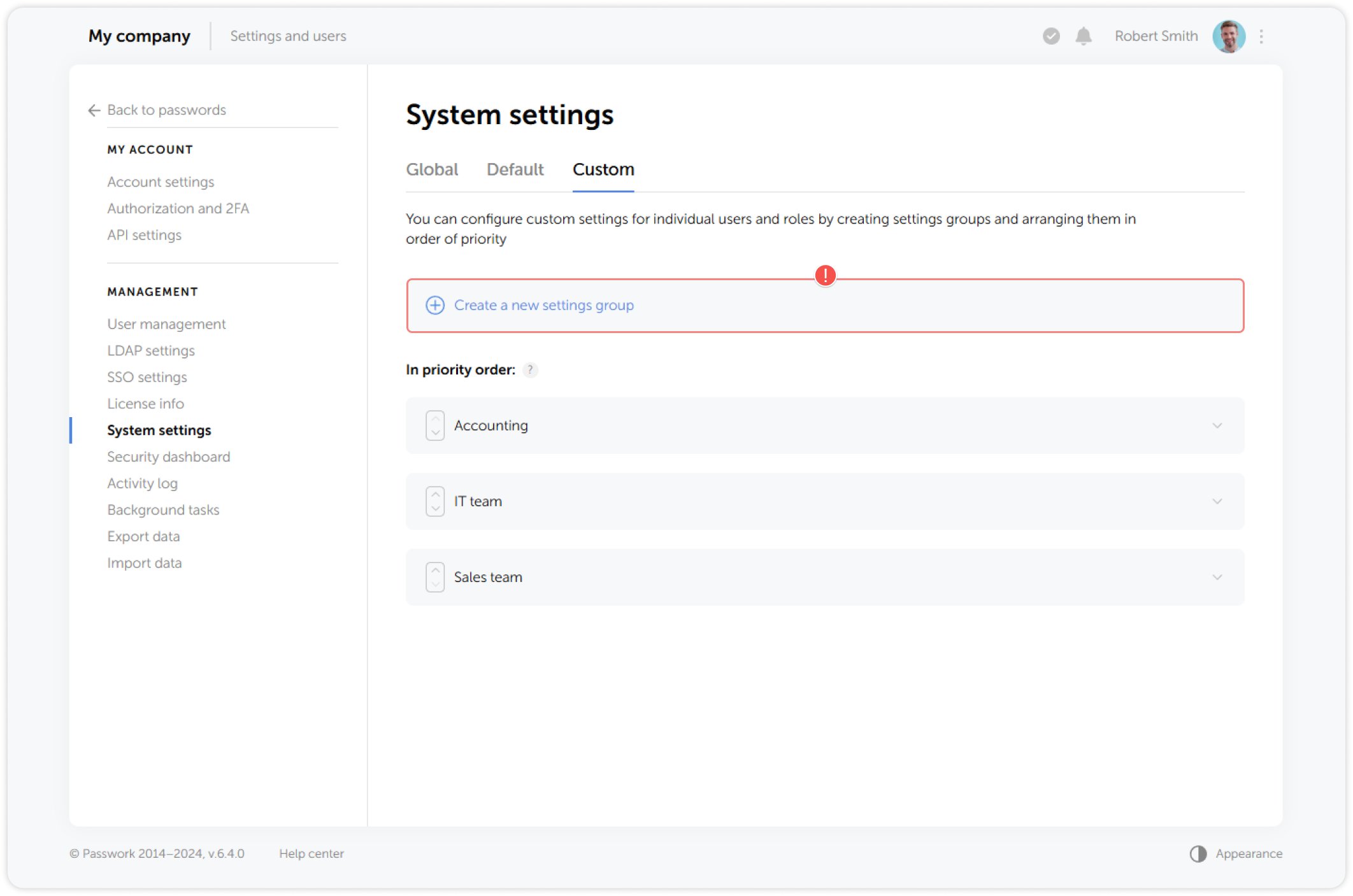 Create a new settings group