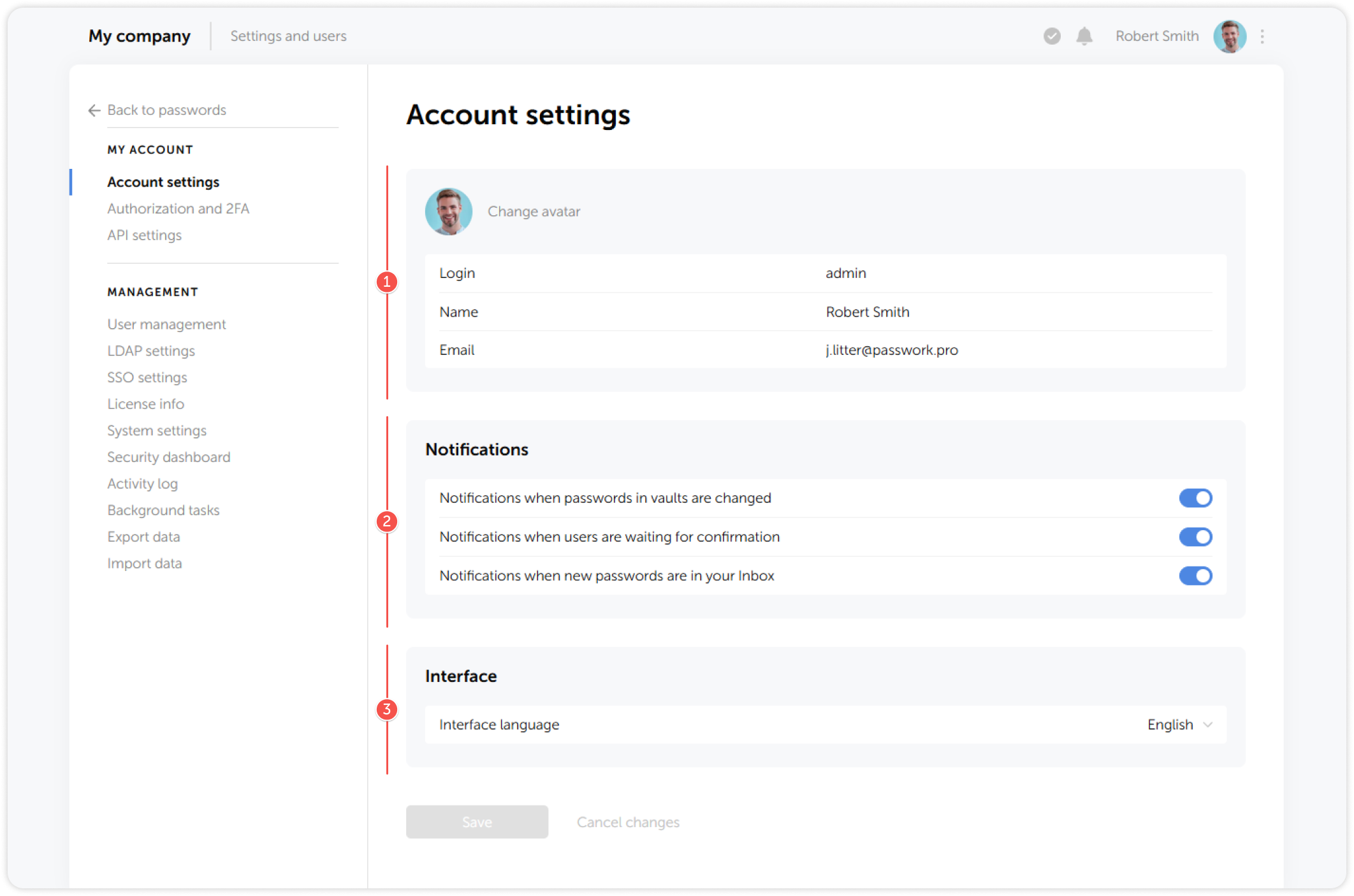 Account settings interface