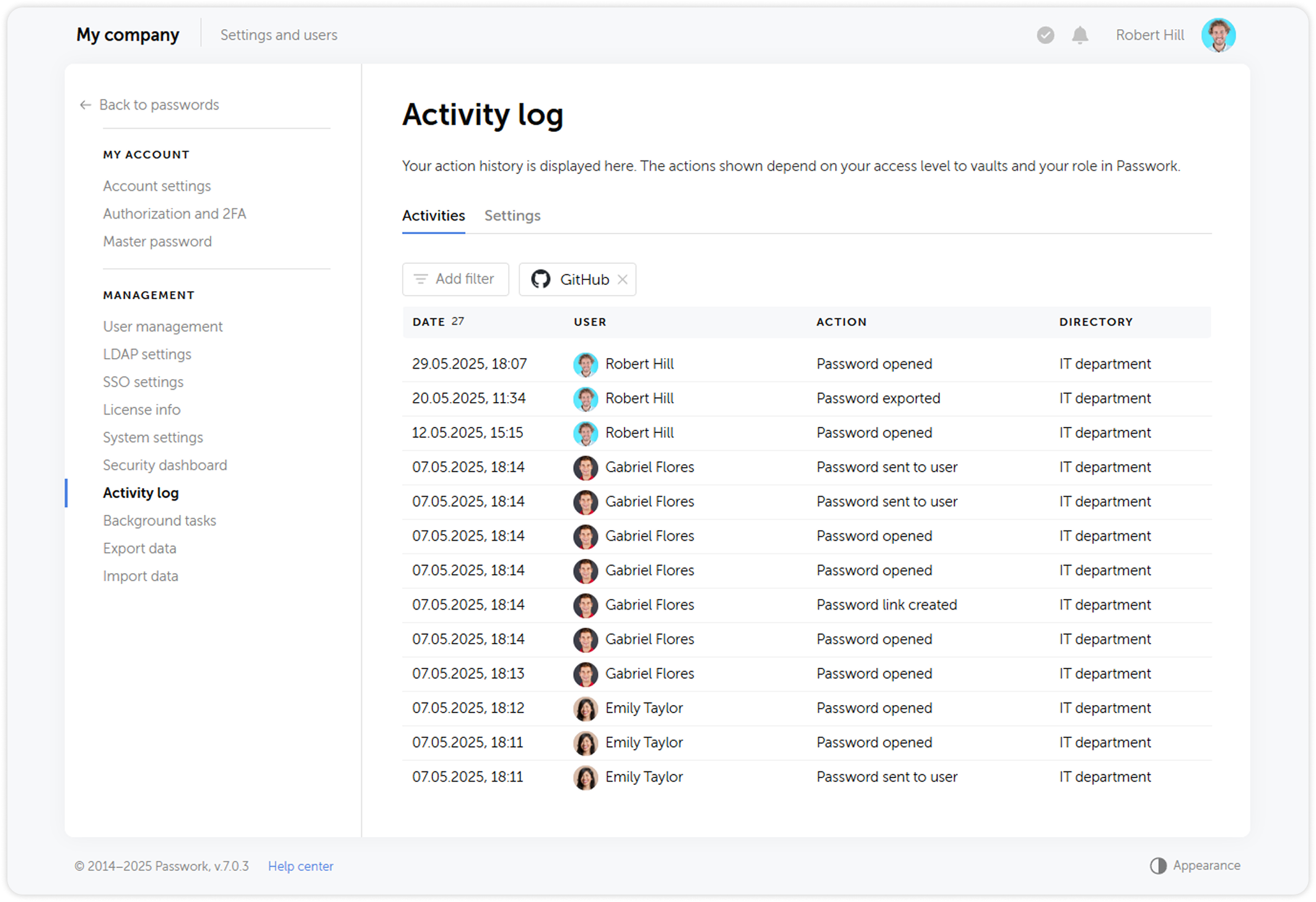 Open in Activity log button