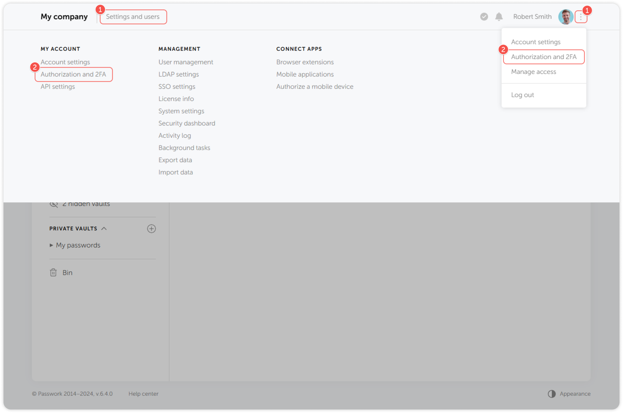2FA settings access