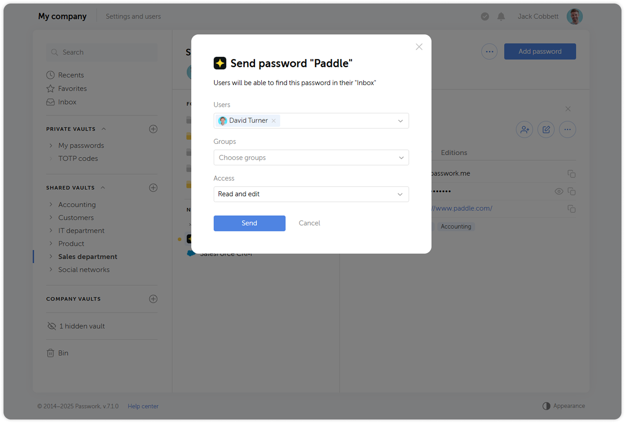 User selection and access levels