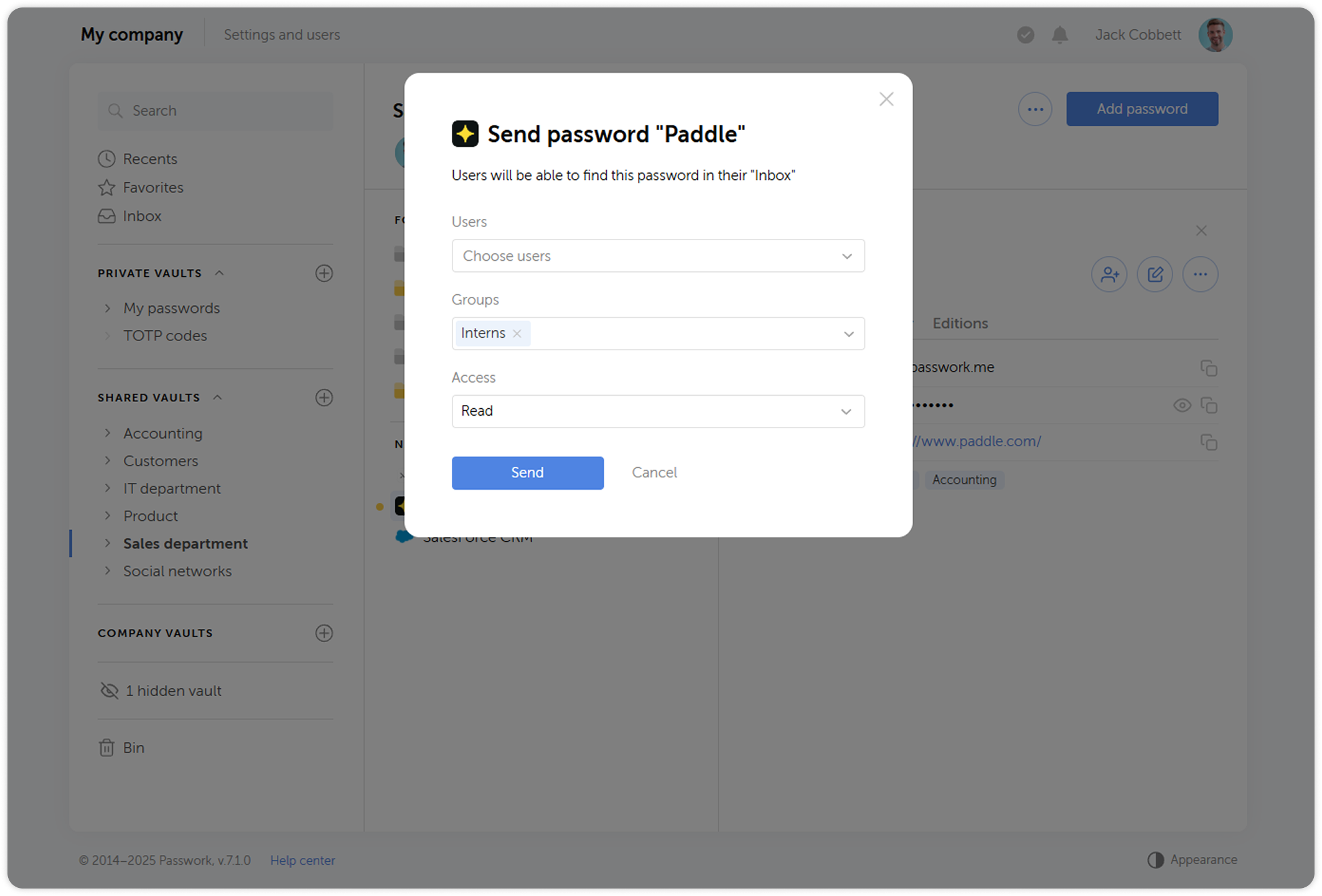User selection and access levels