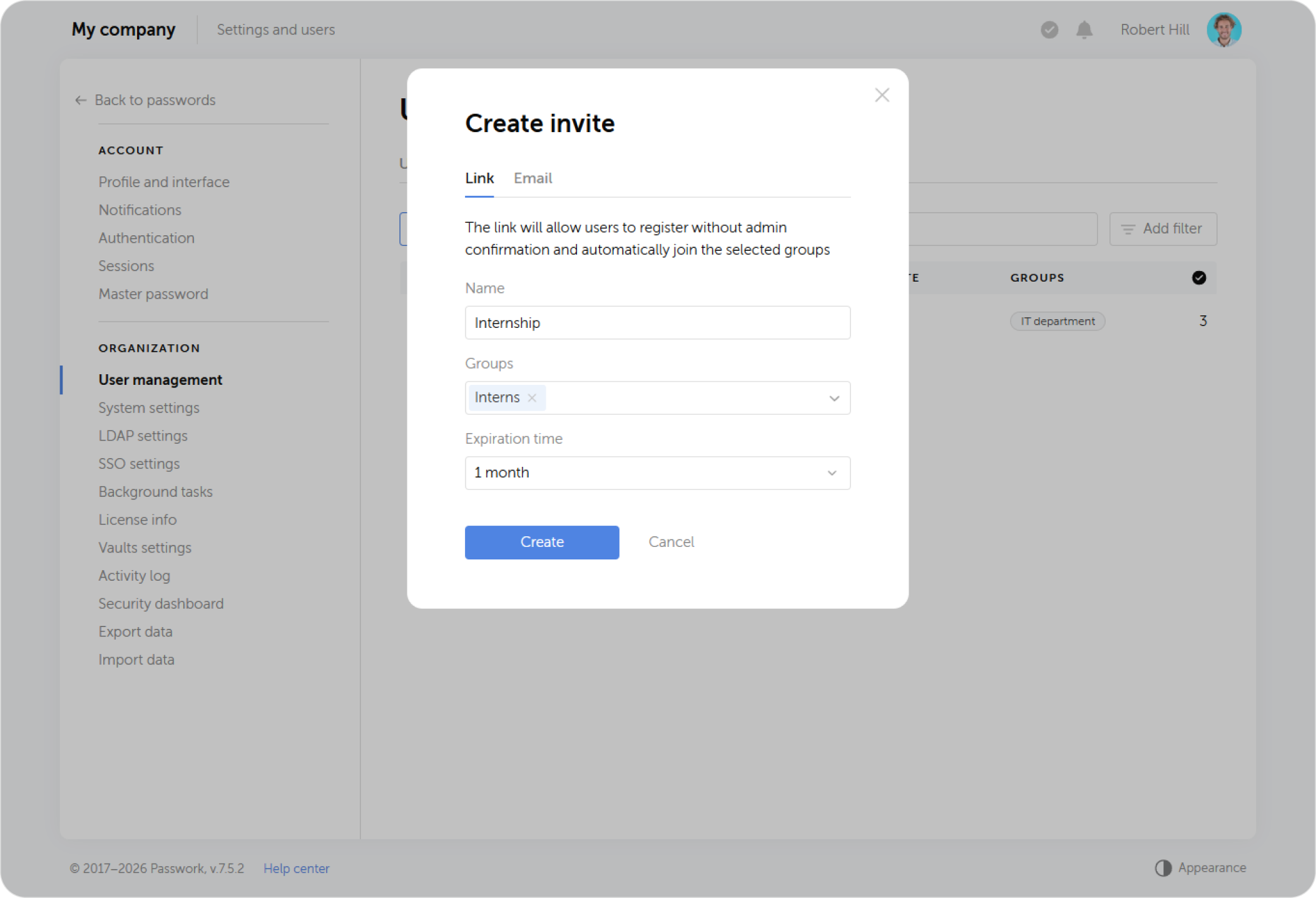 Invite configuration form