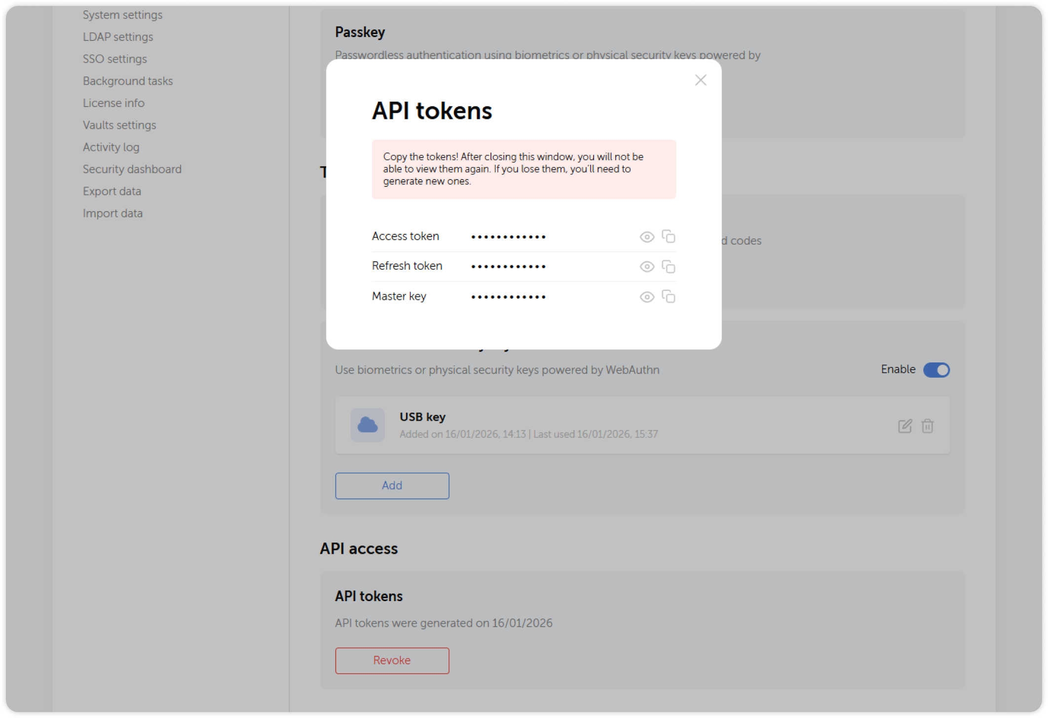 Generated API tokens