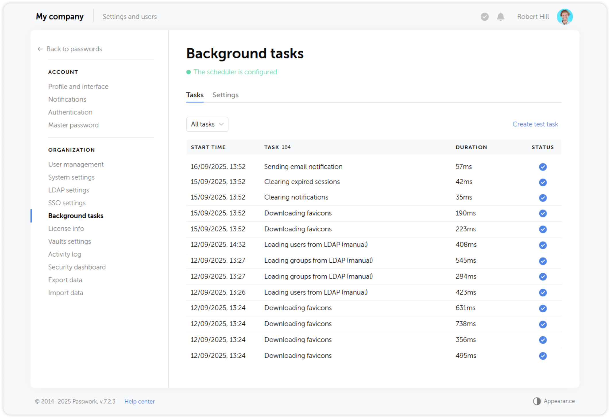 Background tasks section