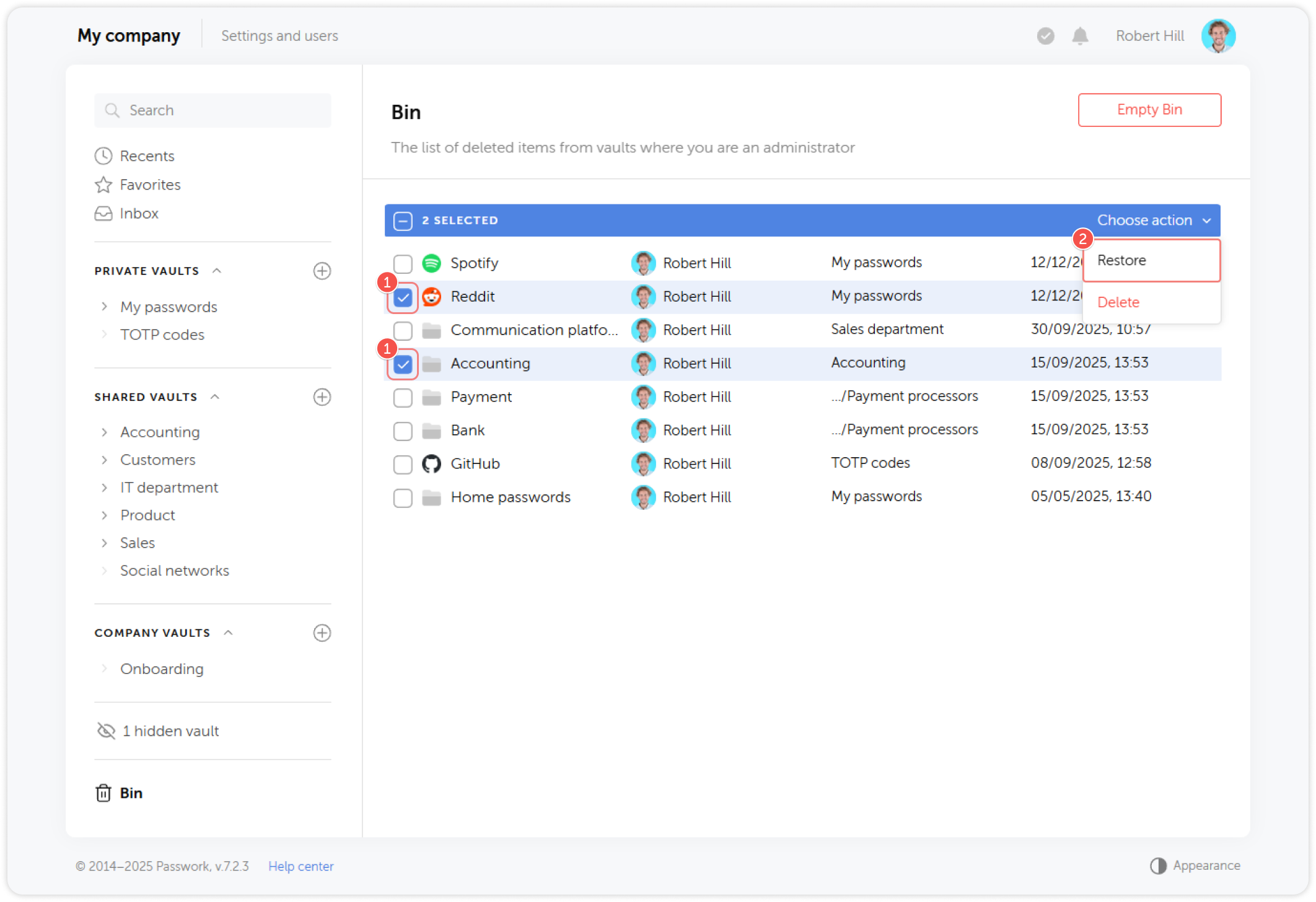 Restaurar elementos de la papelera