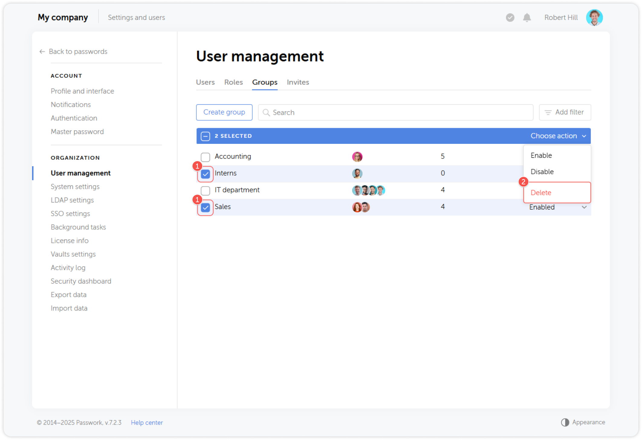 Delete multiple groups