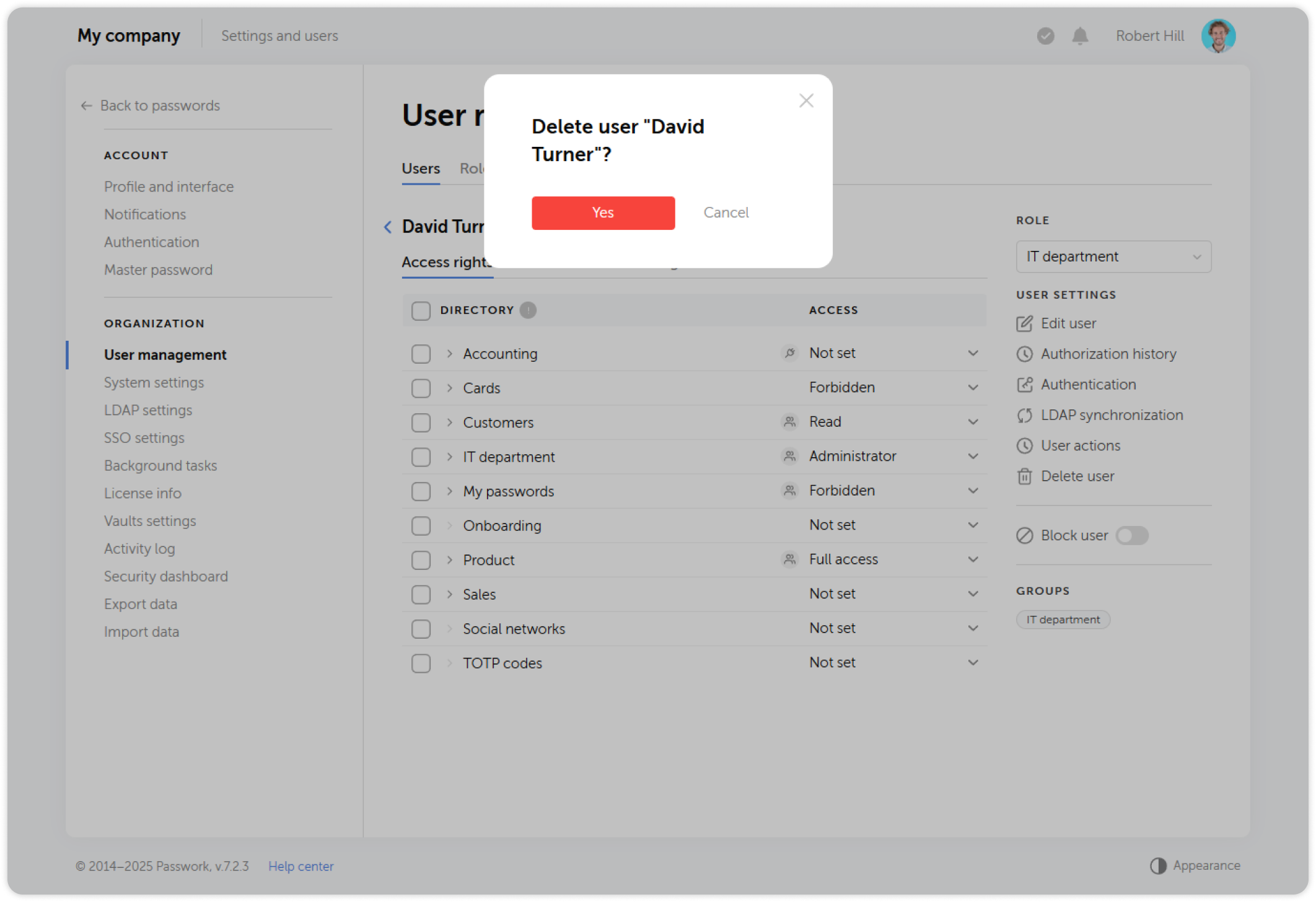Confirm deletion dialog