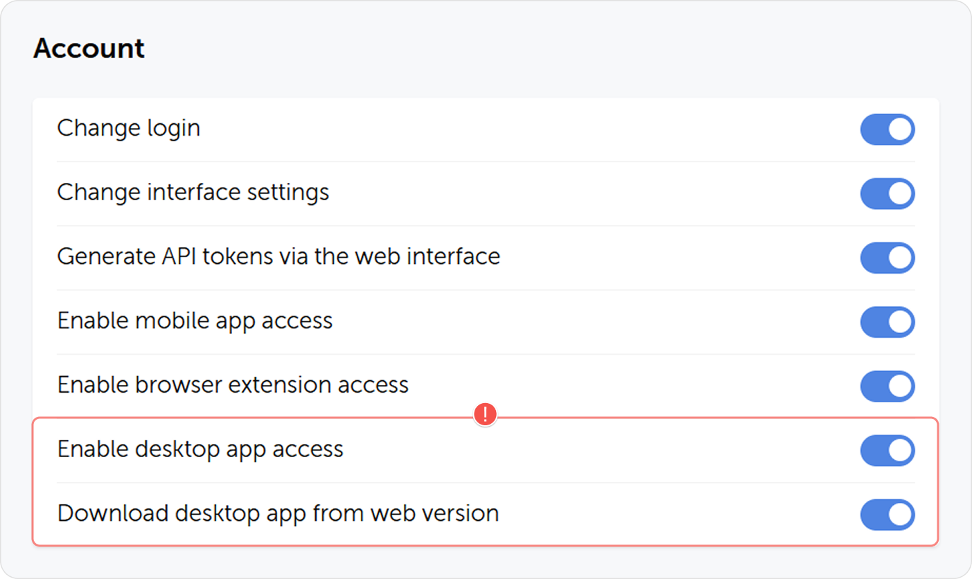Desktop app access options
