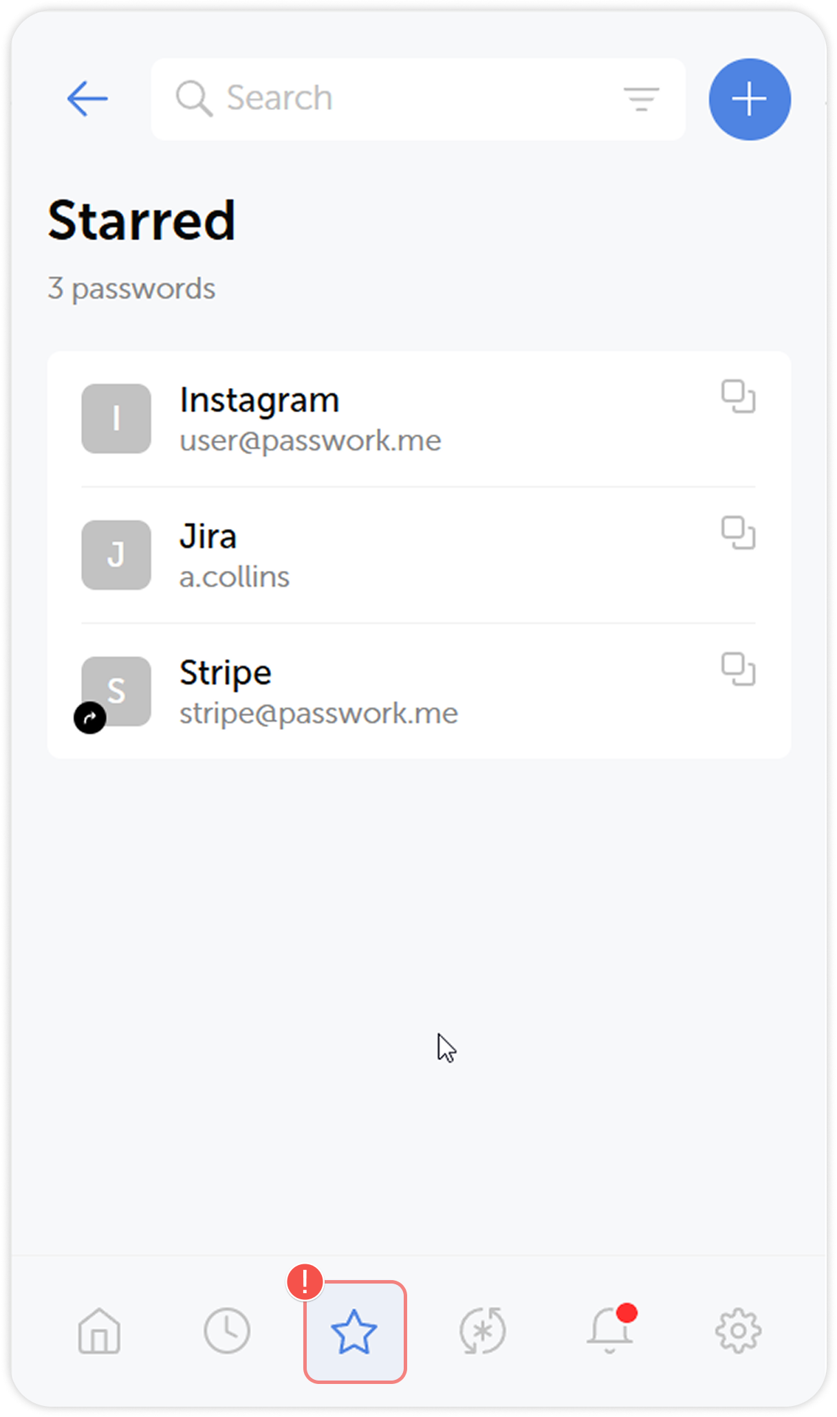 Starred passwords list