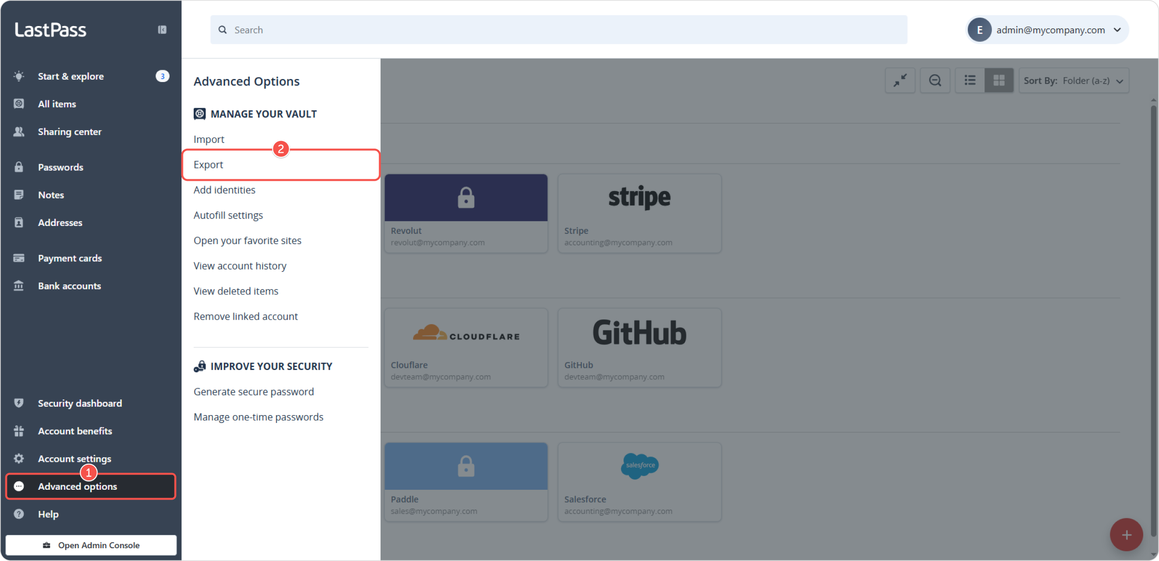 LastPass — export (step 1)