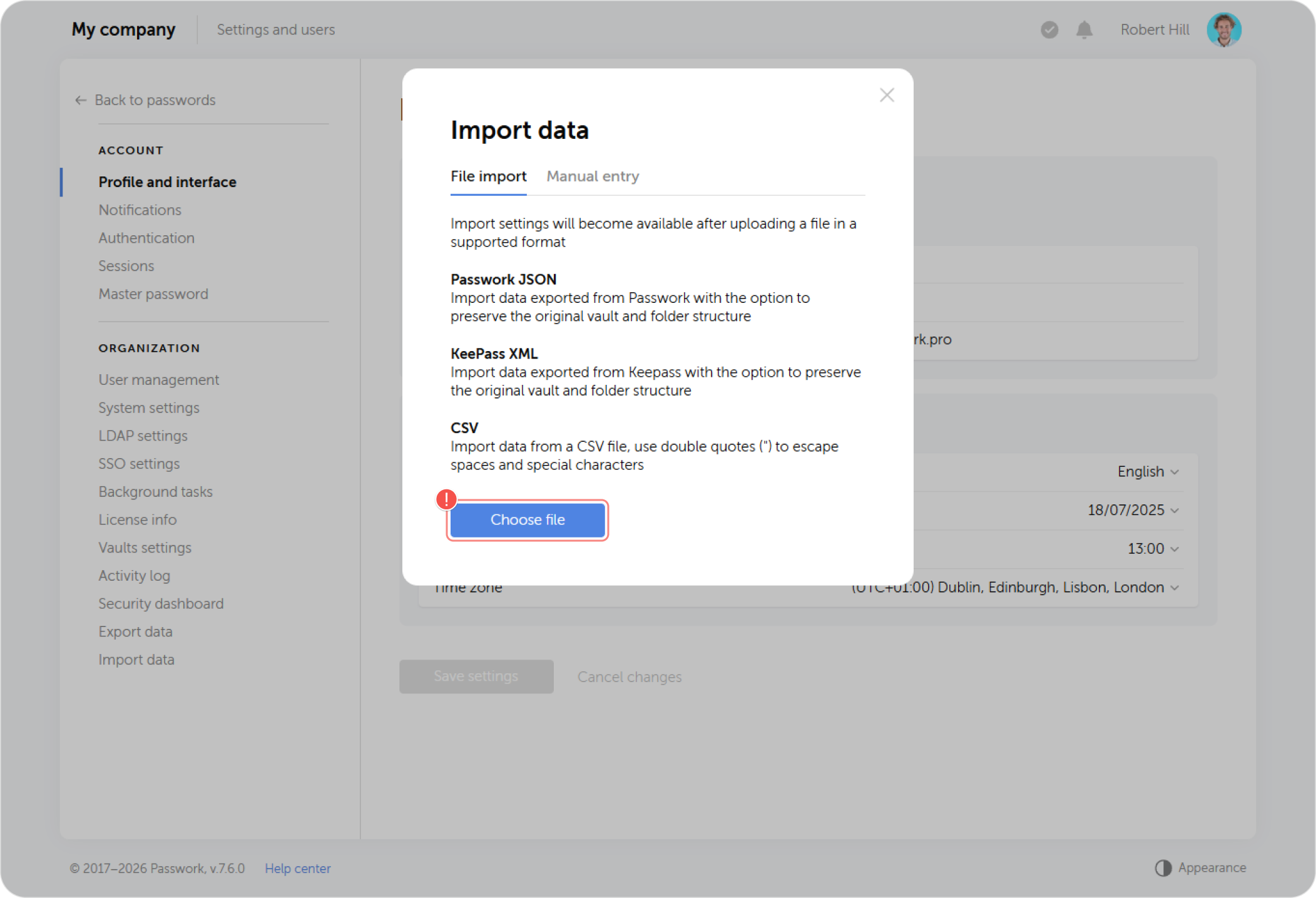 CSV import — data preview