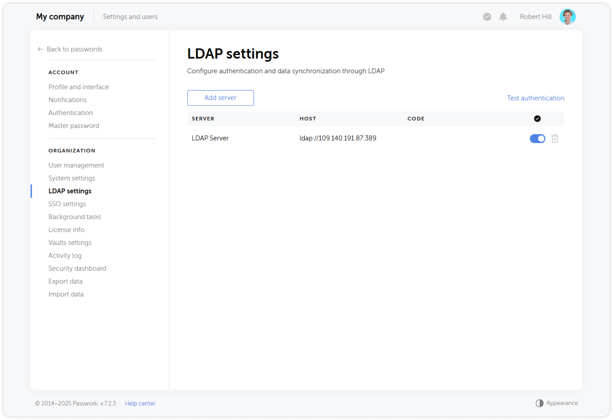 LDAP settings page