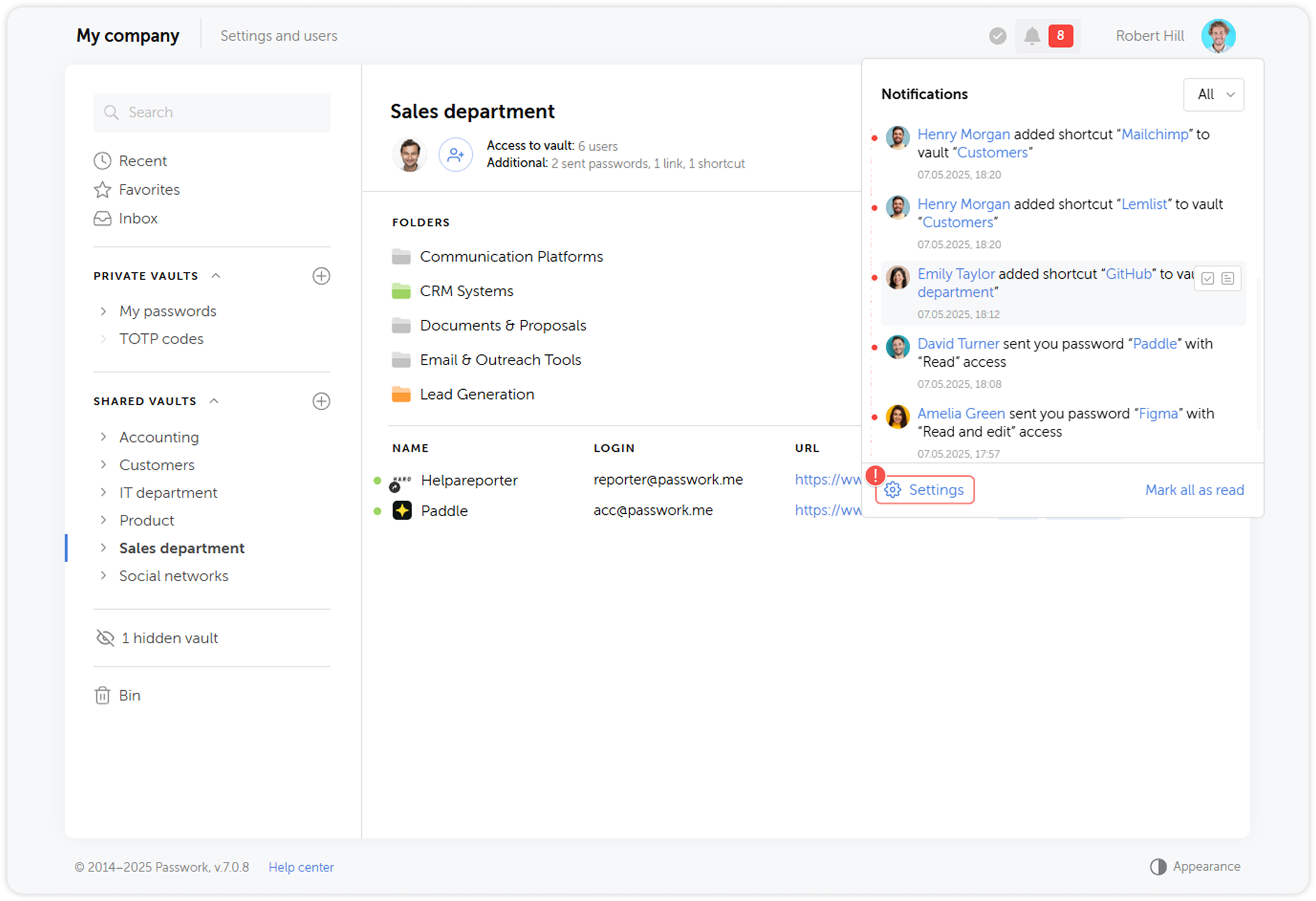 Account settings email configuration