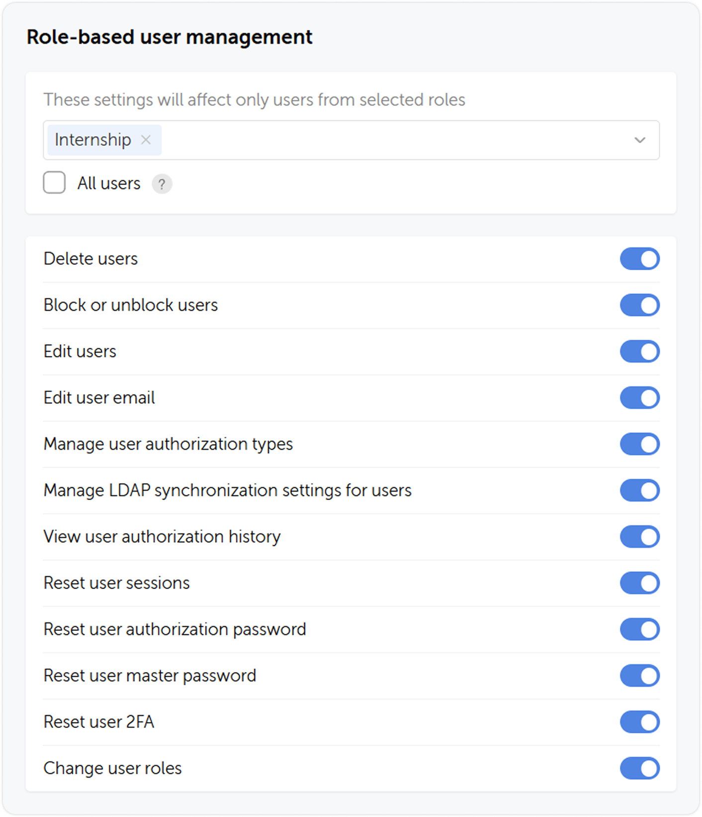 Role-based user management settings