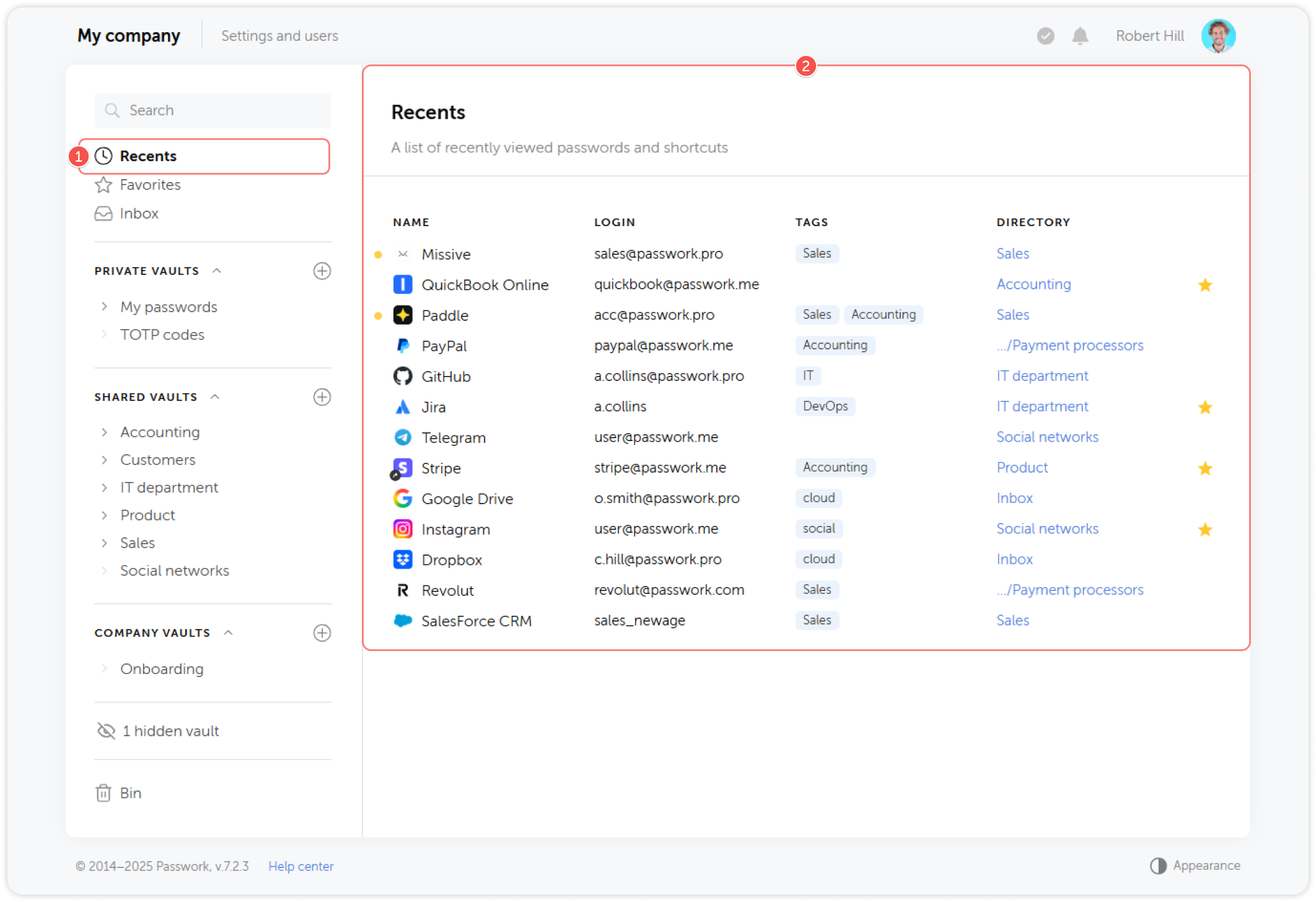 Liste der kürzlich verwendeten Passwörter
