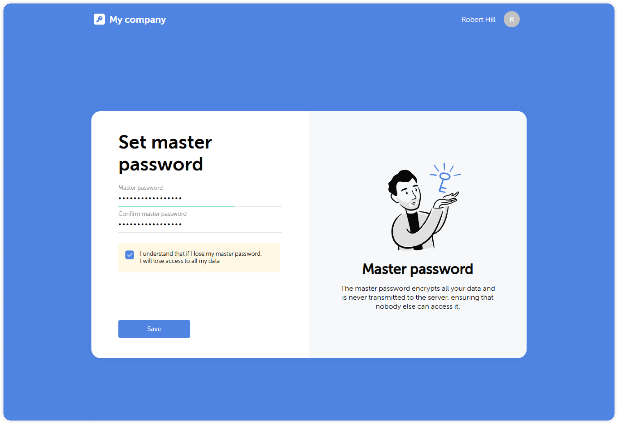 Master password setup