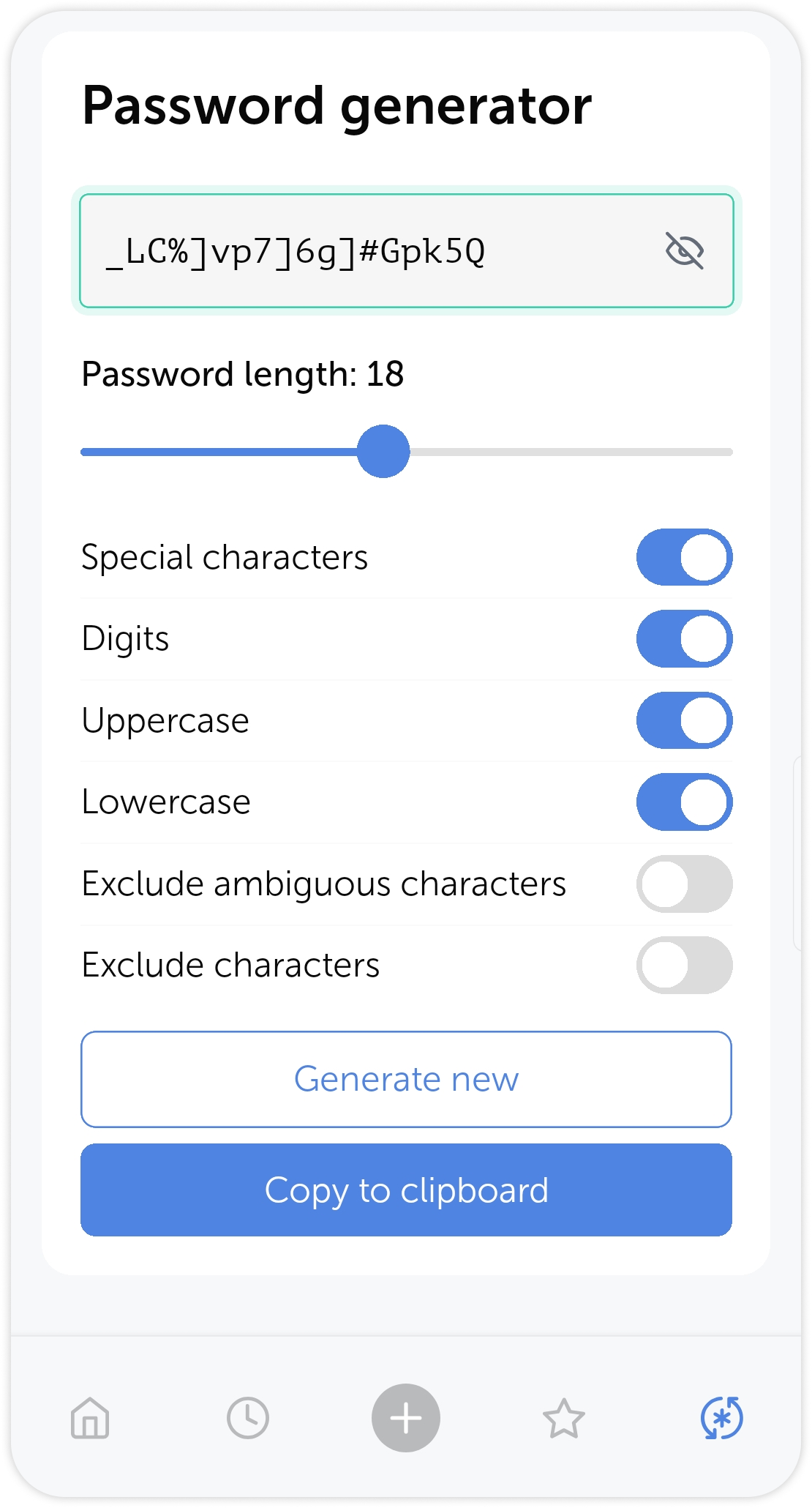 Password generator interface