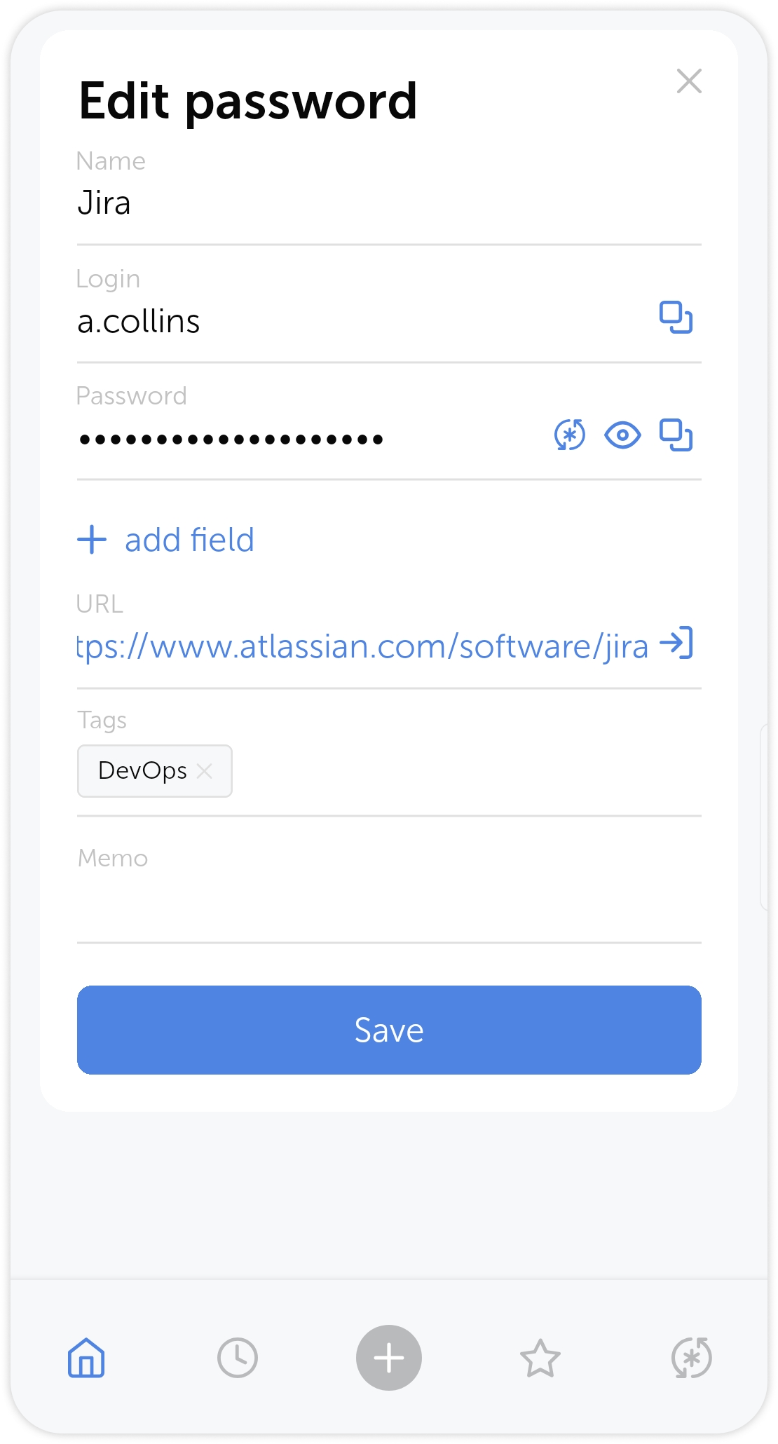 Edit password screen