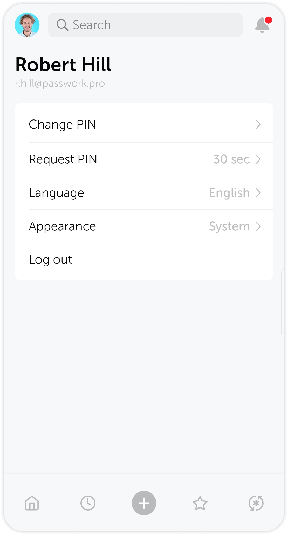 App settings screen