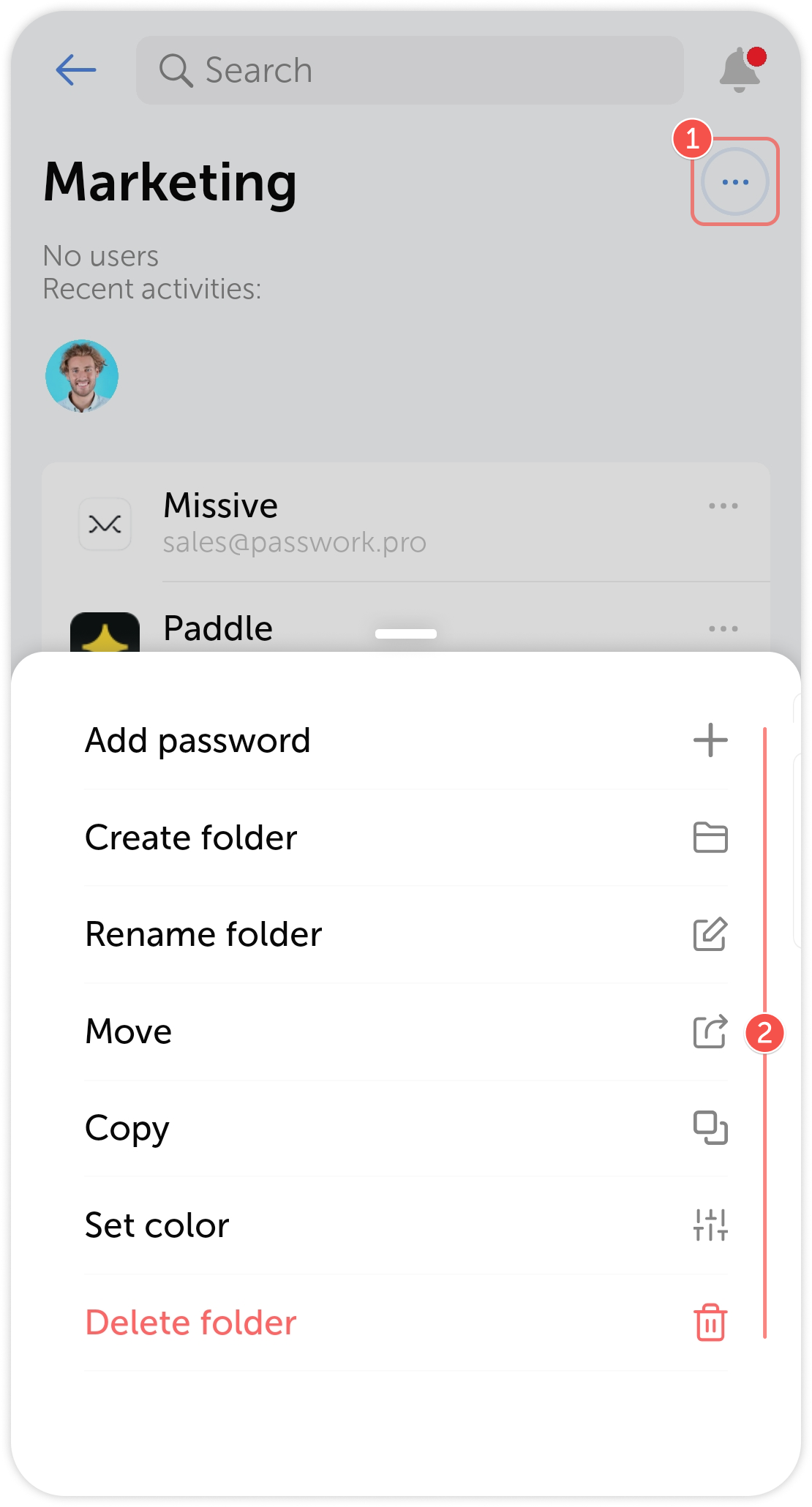 Folder management interface