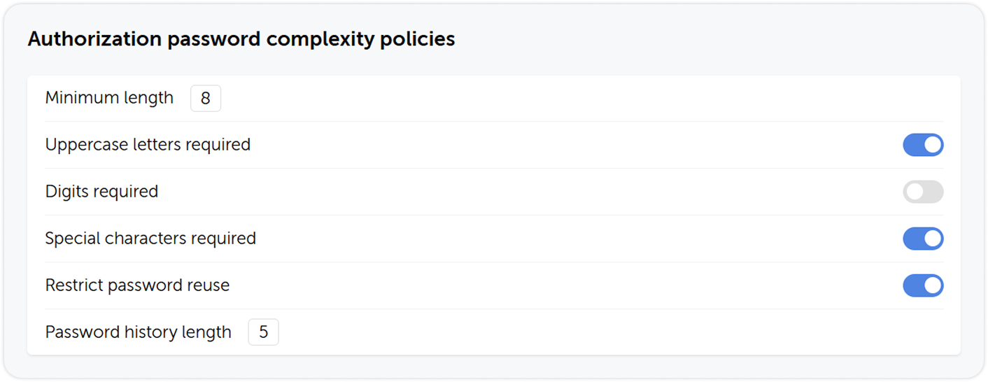 Authorization password complexity policies