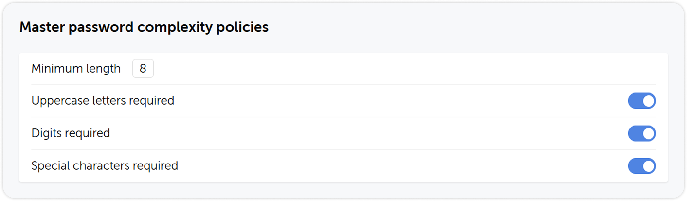 Master password complexity policies