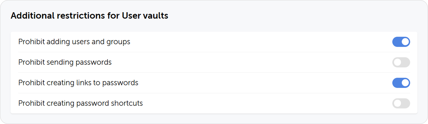 Zusätzliche Einschränkungen für Benutzertresore